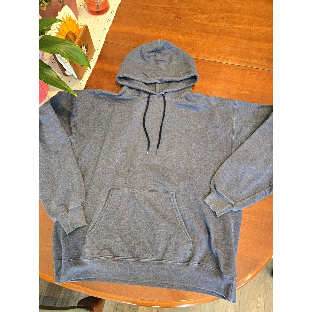 Hanes EcoSmart Men's L Blue Pullover Hoodie Fleece w/ Pockets Drawstring